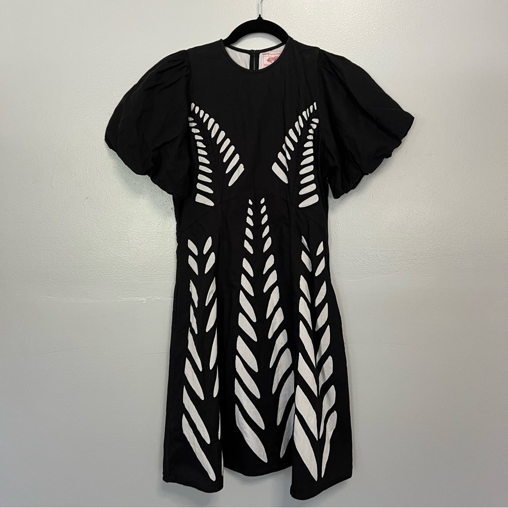 Banjanan Garcia Printed Mini Dress | Cotton, Black and White, Puff Sleeves
